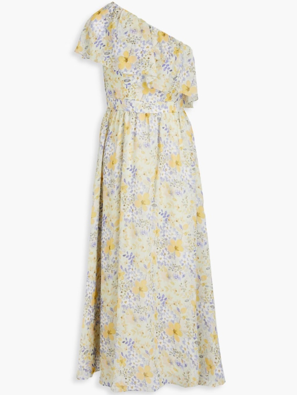 Mikael Aghal One Shoulder Floral Chiffon Midi Dress NWT Size 8 Wedding Guest